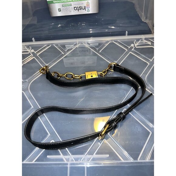 STEVE MADDEN Black Leather Brass Chain Buckle Adustable Crossbody Strap - Picture 4 of 9